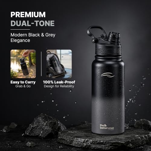 Image of The Better Home Vacuum Insulated Stainless Steel Water Bottle 1 Litre (1000ml /1L) | Thermosteel Hot & Cold 24 Hrs | BPA-Free, Food-Grade 304 SS | Leak-Proof | Gym, Office & School | Black & Grey