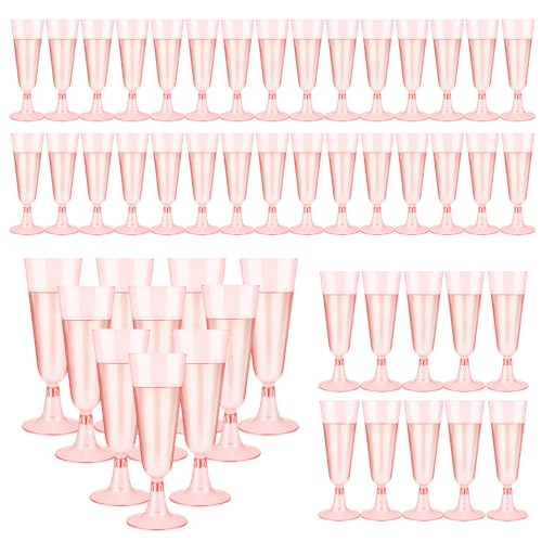 Atliberswo Lot de 50 flûtes à Champagne en Plastique Rose - 150 ml - Réutilisables - Coupe de Champagne Plastique -pour Fêtes, Mariages, Anniversaires