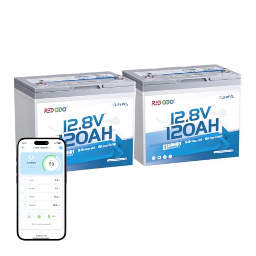Image of Redodo 12.8V 120Ah Bluetooth LiFePO4 Battery Group 24 Size & 1536Wh -2PACK