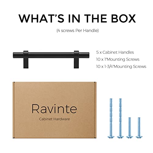 Image of Ravinte 5 Pack 6 Inch Cabinet Pulls Matte Black Kitchen Cabinet Hardware Cupboard Handles with Square Base 6 inch Length,3.75 inch Hole Center