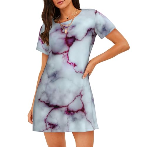 Chemise de nuit légère manches courtes femme marbre violet pyjama respirant été doux