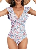 B2prity Women's One Piece Swimsuit Ruffle Slimming Tummy Control Bathing Suit Criss Cross High Waist 1 Piece Swimwear