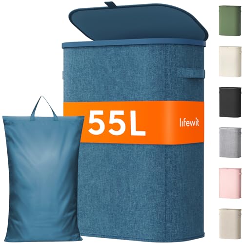 Lifewit Panier Linge Sale, Bac Linge avec Couvercle, Corbeille Linge avec Plastique Poignées et Sac Linge, Laundry Basket pour Buanderie, Chambre, Salle de...