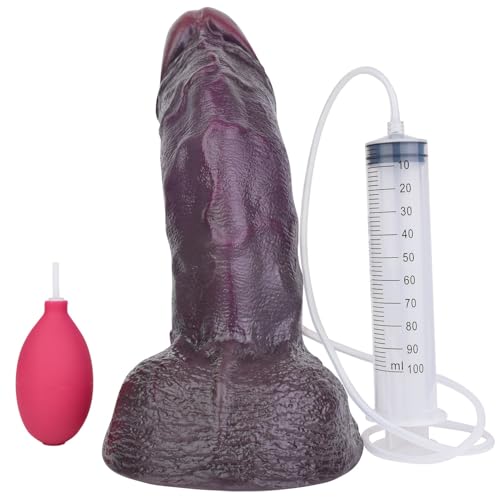 Gode anal réaliste à éjaculation en silicone noir de 31cm avec tube et poire
