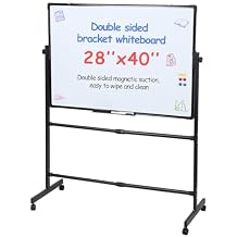 Rolling Whiteboard 28" W x 40" H, Double-Sided Magnetic Dry Erase Board with Stand, Height Adjustable 40" to 75", Portable Easel for Office, Classroom, Home Silver
