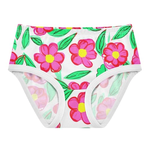 Cotton Toddler Underwear Custom Pink Flowers Green Leaves White Panties for Girl Flower Kids Undies Briefs 2t