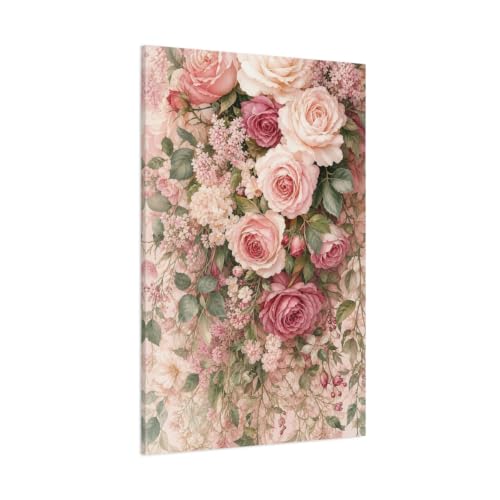 Grand tableau fleurs roses de 80x120 cm : décoration murale salon aquarelle vertical