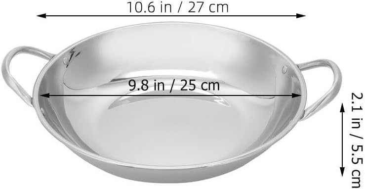 Alipis Stainless Steel Hot Pot with Double Handle, 10.62 Inch Fry Pan for Stir Fry, Boiling, and Steaming, Dishwasher Safe Kitchen Cookware