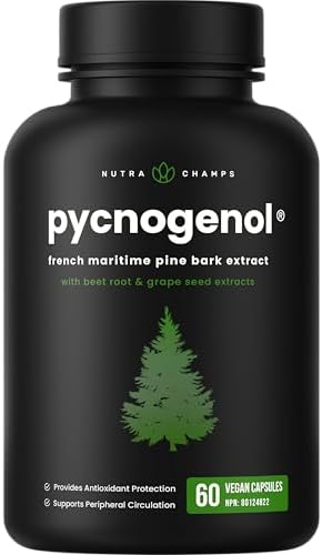 Pycnogenol French Maritime Pine Bark Extract, Premium Circulation Complex, Blood Flow, Nitric Oxide Production, Superior Absorption, Results with Black Pepper Extract, 60 Capsules