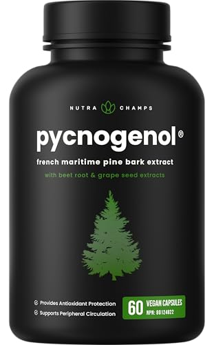 Pycnogenol Extrait d'écorce de pin maritime française, complexe de circulation de qualité supérieure, flux sanguin, production d'oxyde nitrique, absorption supérieure, résultats avec extrait de poivre