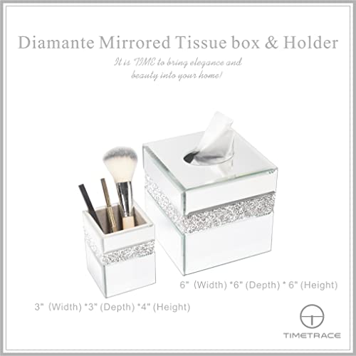 Diamante Mirrored Tissue Box Cover & Brush Holder Kit Tissue Box Holder For Dresser Living Room Bedroom Luxury Gift (Mirror) #TOP4