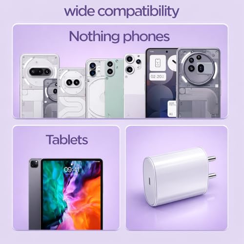 Image of 45W PPS Fast Charger for Nothing Phone 3a /3a Pro /2a /2a Plus /2 /1 & CMF Phone 1 | PD 3.0 USB C Type-C Rapid Charging Adapter | BIS Certified Wall Charger | White