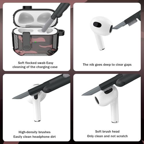 RFUNGUANGO for Airpods 3rd Generation Case,Compatible with Apple Airpods 3rd Generation 2021, LED Front Light Visible (Cleaning Kit Included)-Red Camouflage by RFUNGUANGO - Image 5