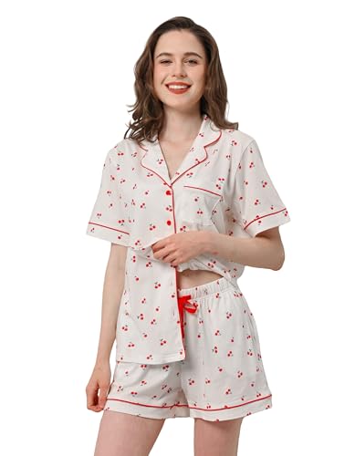 Image of NAP BOUND 100% Cotton Pajamas for Women Sets 2 Pieces Pjs Button short sleeves with Pockets Soft Sleepwear Loungewear XS-XXL