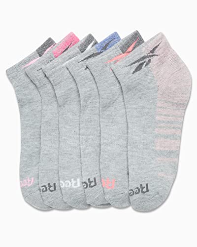 Image of Reebok Womens Quarter Socks Moisture Wicking Cushioned Ankle Socks, 6 Pack | Stretch Performance Fabric, Cushioned Heel & Toe, Secure Arch Support, Quarter Cut, Shoe Size 4-10
