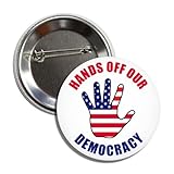 Hands Off Our Democracy Political Button, 2.25 Inch American Flag Protest Pin Badge Anti-Oligarchy, Anti-Trump, Anti-Musk – Fight for Freedom, Made in USA