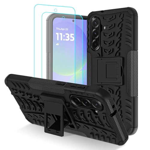 Iokmax for Samsung Galaxy A36 5G Case with 2 Pack Screen Protector, Military Grade Shockproof, Heavy Duty Robust Bumper Cover with Kickstand for Galaxy A36 5G Phone Case, Black