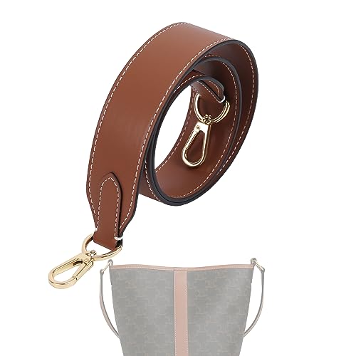Vachetta Leather Strap for Celin Bucket Bag, Multi Length Handmade Cowhide Crossbody Purse Strap for Handbag 【1.5inch Wide 35.4inch Long, Caramel (Caramel Thread)】
