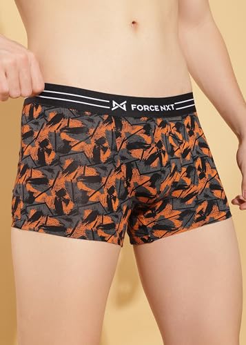 Image of Force NXT Men's Micro Modal Elastane Stretch Fabric Printed Trunk | Ultra Soft and Durable Waistband for Daily Uses | Label Free Outer Elastic Underwear for Men