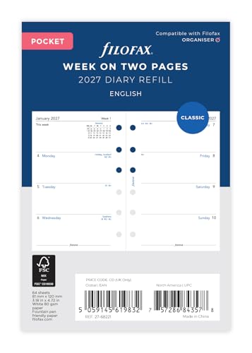 Filofax Pocket Week on two pages English 2027 diary 27-68221