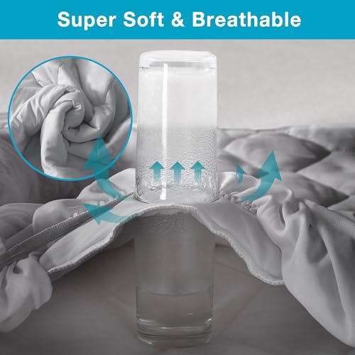 Lunsing Full Size Mattress Protector - Waterproof, Breathable, Quilted, 6-16 Inches Deep Pocket, Grey
