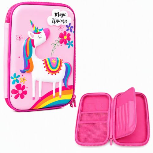 Image of FunBlast Unicorn Pencil Case for Kids - Multipurpose Hard Top Canvas Zipper Pencil Case, Pen & Pencil Pouch Bag Case for School Supplies for Kids (Pink)