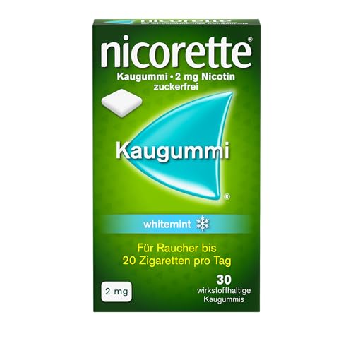 NICORETTE Kaugummi 2mg whitemint – Nikotinkaugummi zur Raucherentwöhnung – Zahnweißeffekt – Minzgeschmack – 2mg Nikotin – 30 St.