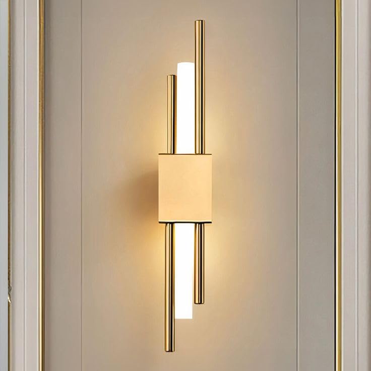 Image of Modern Gold LED Wall Sconce | Bamboo Design Wall Light | Decorative Indoor Wall Lamp for Living Room | Bedroom | Home Decor Lighting
