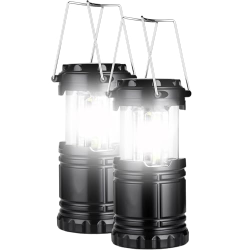Camping Lights, 2 Pack Collapsible Camping Lantern Battery Powered, Portable LED Camping Lamp for Tents, Emergency Lighting with Foldable Hook for Hiking, Camping, Outages