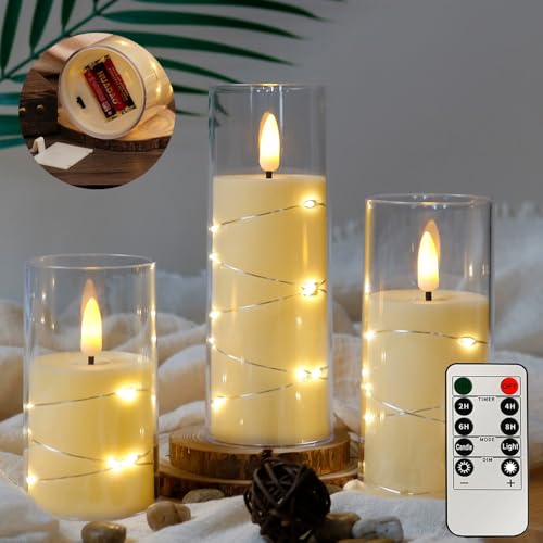 La mejor comparación de Velas Led - los preferidos. 42 Velas LED con Efecto de Cristal, Vela Eléctrica Efecto Llama, Impermeables Luz de Té de Vidrio Llama con Control Remoto, Juego de 3, Para Decoración Hogar Fiestas Bodas Mexica