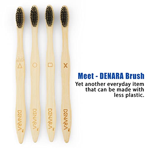 Image of DENARA Bamboo Toothbrush with Charcoal Activated Soft Bristles antibacterial and biodegradable Adult (Pack of 2)