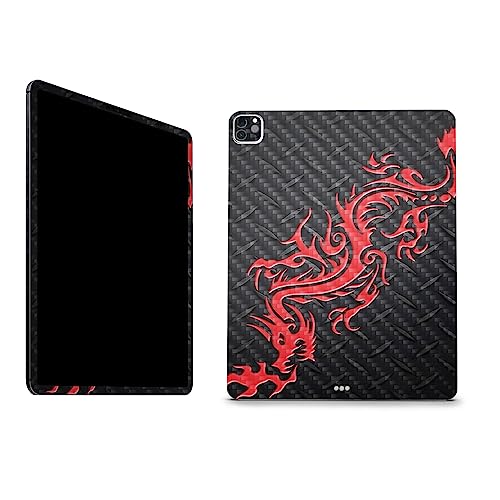 Image of MightySkins Carbon Fiber Skin Compatible with Apple iPad Pro 12.9 inch M2 6th Gen (2022) Full Wrap Kit - Red Dragon | Protective, Durable Textured Carbon Fiber Finish | Easy to Apply | Made in The USA