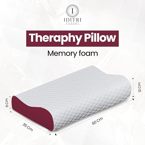 Image of Neck Support Pillow Set of 2, Memory Foam Cervical Contour for Shoulder Pain Relief, Ergonomic Design for Back and Side Sleepers, Breathable Maroon Cover, 60 x 35 x 12 cm
