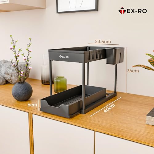 Image of TEX-RO 2 Tier Under Sink Storage Organizer for Kitchen & Bathroom /Pullout Cabinet Organizer for Kitchen Cabinets /Under Sink Organizer /Bathroom Cabinet Storage(Pack of 1, Black)