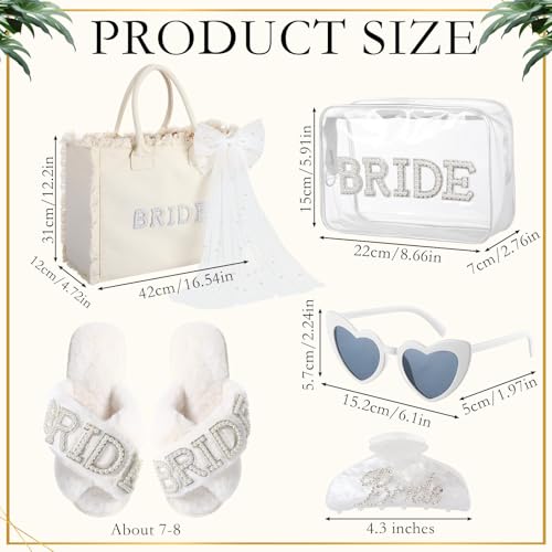 Blosssound 5 Pcs Bride Gifts Set Include Bride Bag Cosmetic Bag Sunglasses Slippers Hair Clip for Bridal Shower Engagement Weddings Bachelorette Party4