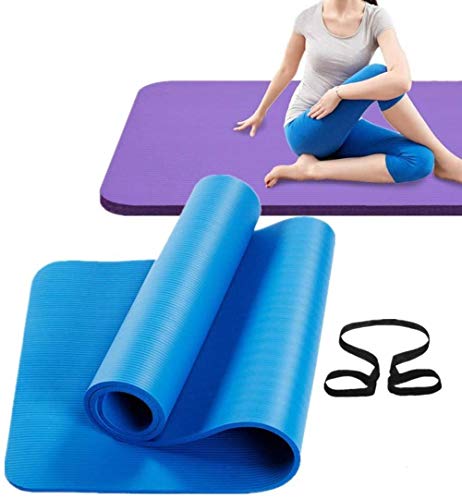 Haninj Colchoneta De Yoga Colchoneta De Fitness Colchoneta Deportiva Colchoneta De Viaje Súper Gruesa Adecuada para Gimnasio O Yoga Ambiental Hogareño-Azul_10Mm