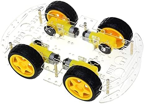 2A Digital Solutions DIY 4-Wheel Drive Robot Smart Car Chassis Kits with Speed Encoder for RC Car UNO R3 |Material: Plastic|Yellow|Pack of 1