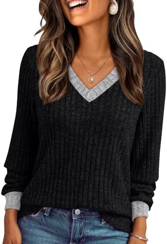 AUTOMET Womens Color Block Long Sleeve Shirt Fall Tops Fashion Ou...