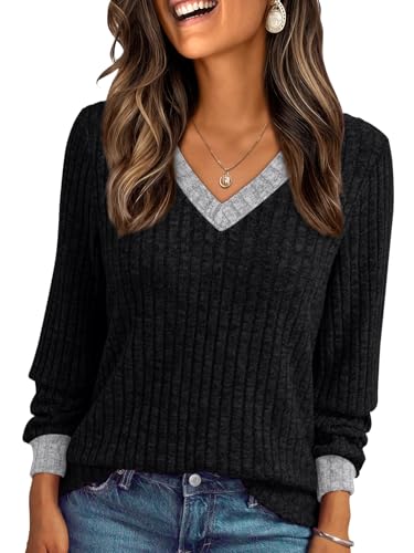 AUTOMET Womens Color Block Long Sleeve Shirt Fall Tops Fashion Ou...