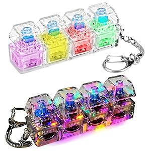 2 Stück Tastatur Fidget Toy Mini Fidget Tastatur Spielzeug mit LED Licht Tastaturs Schlüsselanhänger Anhänger Mini Tastaturs 4 Tasten für Stressabbau Erwachsene Kinder Büro Schule Reisen