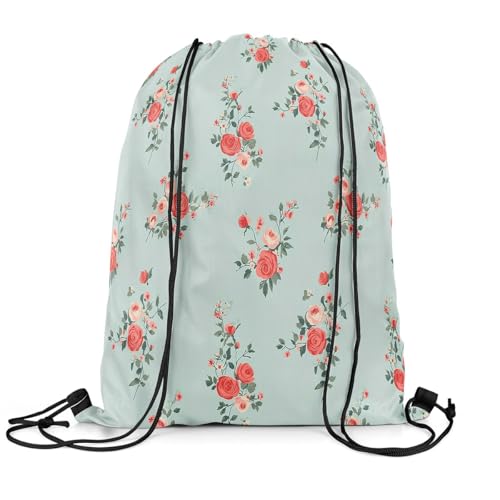 Image of jejeloiu Cute Rose Drawstring Backpack 13x15.7inch Flower Floral Waterproof Gym Drawstring Bags Nature Spring Sports String Backpack Beach Swim Travel Bag Sackpack