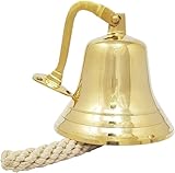 Solid Brass Wall Mounted Ship Hanging Bell for Home Decor Rustic Vintage, Home Decor Gifts, Reception, School, Outdoor, Indoor, Dinner & Chruch - 6 Inch by Hoary