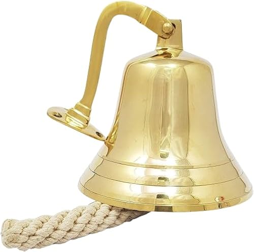 Solid Brass Wall Mounted Ship Hanging Bell for Home Decor Rustic Vintage, Home Decor Gifts, Reception, School, Outdoor, Indoor, Dinner & Chruch - 6 Inch by Hoary
