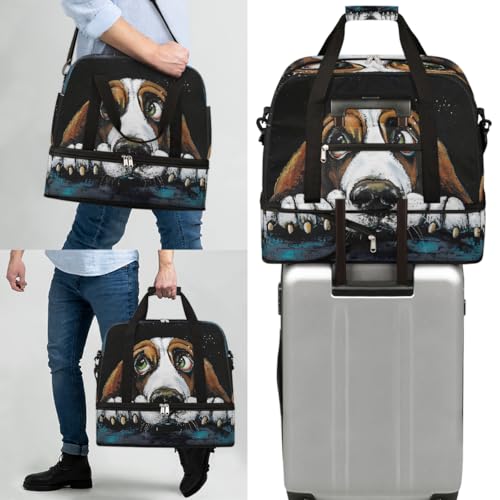 Dog Cartoon Animal Travel Duffle Bags With Shoes Compartment for Women Men Weekender Overnight Bag Foldable Sports Tote Gym Carry On Luggage Handlebag for Travel Yoga Hospital Workout 7