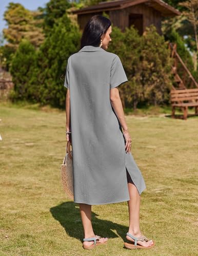 Image of HOTOUCH Womens Dress Summer Casual Midi Short Sleeve Button Down Shirt Dresses Loose Beach Cover Up with Pockets