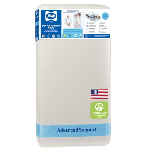 Sealy Baby Posturepedic Grow Breathable 2 Stage Crib Mattress Plus Toddler Bed Fit, GREENGUARD Gold Certified, Made in USA, Non Toxic Cotton Cover, Safety & Quality Tested, 52"X28"
