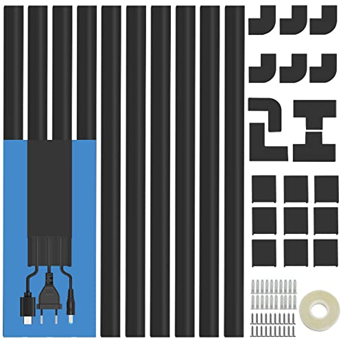 Cord Cover Raceway Kit - 157' Cable Concealer, Wire Hider for TV Wall Mounting and Wire Management, Black