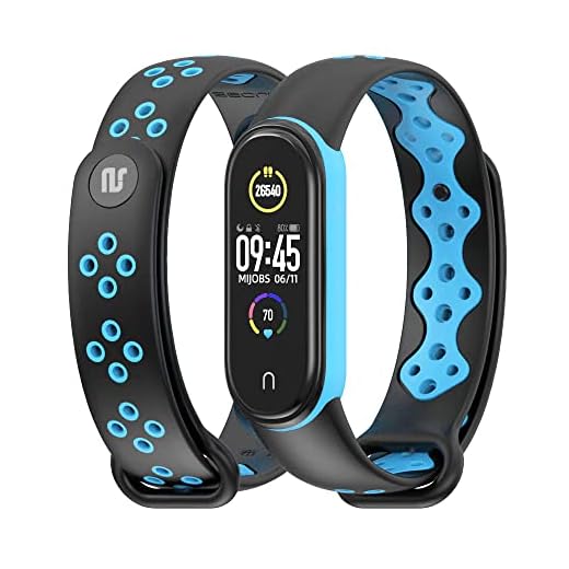 Nandos-Store - Pulseira NSmart compatíveis com MI BAND 1/ MI BAND 2 / MI BAND 3 / MI BAND 4 / MI BAND 5 / MI BAND 6 / MI BAND 7 - (MI BAND 4, Preto com azul claro NK)