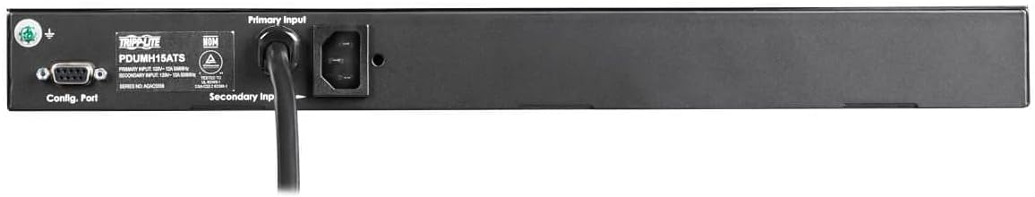 Tripp Lite Metered PDU, Auto-Transfer Switch (ATS), 15A, 120V, 1.44kW, Single-Phase - 8 Outlets (5-15R), Dual 12ft 5-15P Input Cords - 1U Rackmount, TAA Compliant, 2 Year Warranty (PDUMH15ATS)