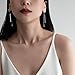 925 Sterling Silver Round Circle Long Chain Tassel Threader Drop Earrings, Silver Threader Earrings For Women
